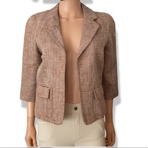 NWT Talbots Jackie fit linen blend tan white open blazer